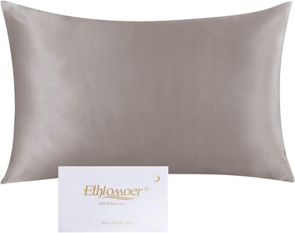 Ethlomoer pillowcase made of 100% pure natural silk for hair and skin, double-sided 19 momme, 600 thread count, featuring hidden zipper design, 1 piece 40x80cm Dark Grey.