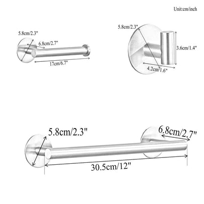 3-piece bathroom accessories set without drilling - matte black adhesive 30cm towel holder with toilet paper holder and towel hooks.