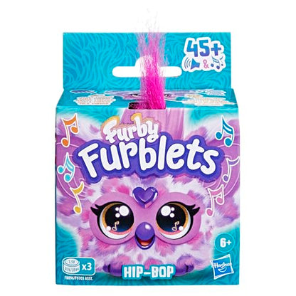 Furby Furblets Hip-Bop Mini, featuring hip-hop music & phrases in Furbish (over 45 sounds), plush toy in pink-purple pattern, suitable for kids aged 6 and up, an original stocking stuffer.