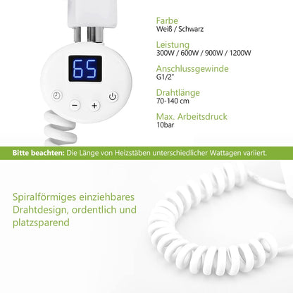 S'AFIELINA Heating Element with Thermostat for Bathroom Towel Warmer 300 watts European Plug White
