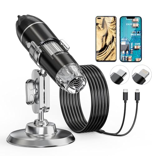 USB Microscope Digital, AOPICK 1440P microscope for iPhone Android, 10 to 200X digital microscope with 8 LED & stand HD Mobile Microscope Compatible with iOS, Android, Tablet