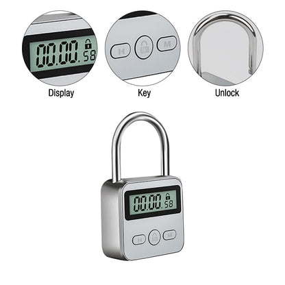 CJBIN Digital Time Lock with LCD Display, Kitchen Safe Time Lock Rechargeable USB Security Padlock, Prevent bad habits (Silver)