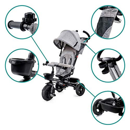 Children's trike 6 in 1 AVEO, kids tricycle, jogger with accessories, foldable, sunroof, handlebars, puncture-proof wheels, rubber wheels, from 9 months to 5 years, accessories, navy blue