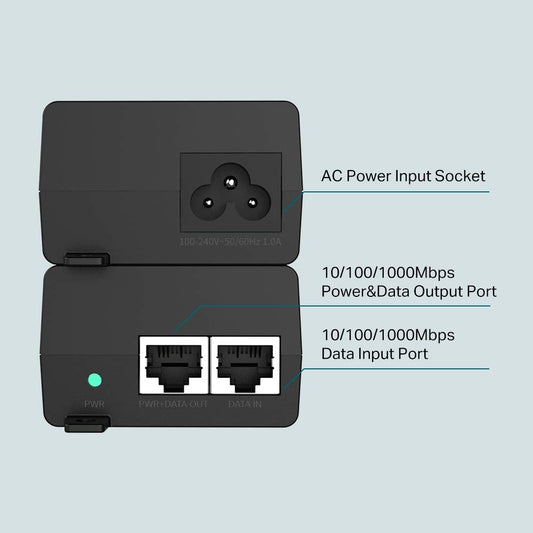 TP-Link TL-POE160S PoE+ Injector (2 Gigabit Ports, compatible with 802.3af/at, total power up to 30W, wall-mount and desktop design, plug and play) Black, unique