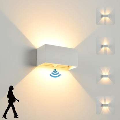 LED wall light for indoor/outdoor use with motion sensor, 24W wall lamp, IP65 waterproof outdoor wall light 3000K warm white wall lighting, modern outdoor light with adjustable up-down beam angle, white