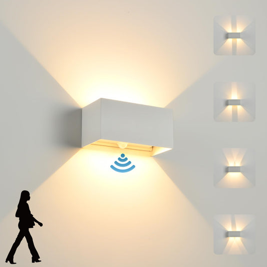 LED wall light for indoor/outdoor use with motion sensor, 24W wall lamp, IP65 waterproof outdoor wall light 3000K warm white wall lighting, modern outdoor light with adjustable up-down beam angle, white