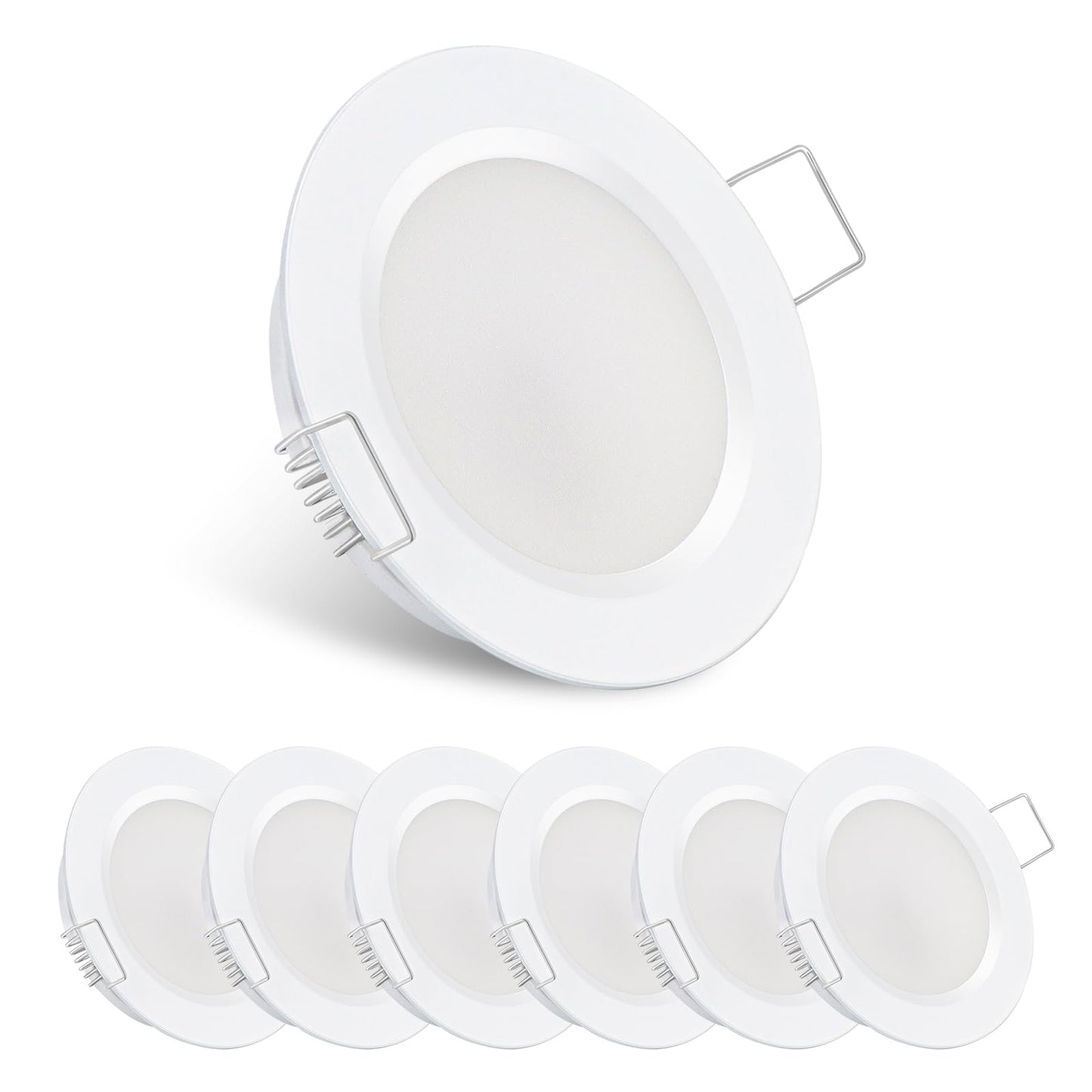 acegoo 6-pack recessed light LED downlight spot 12V flat lamp hole 58mm 2.5W 215lm CRI 93 dimmable for RV boat camper wardrobe, White 3000K