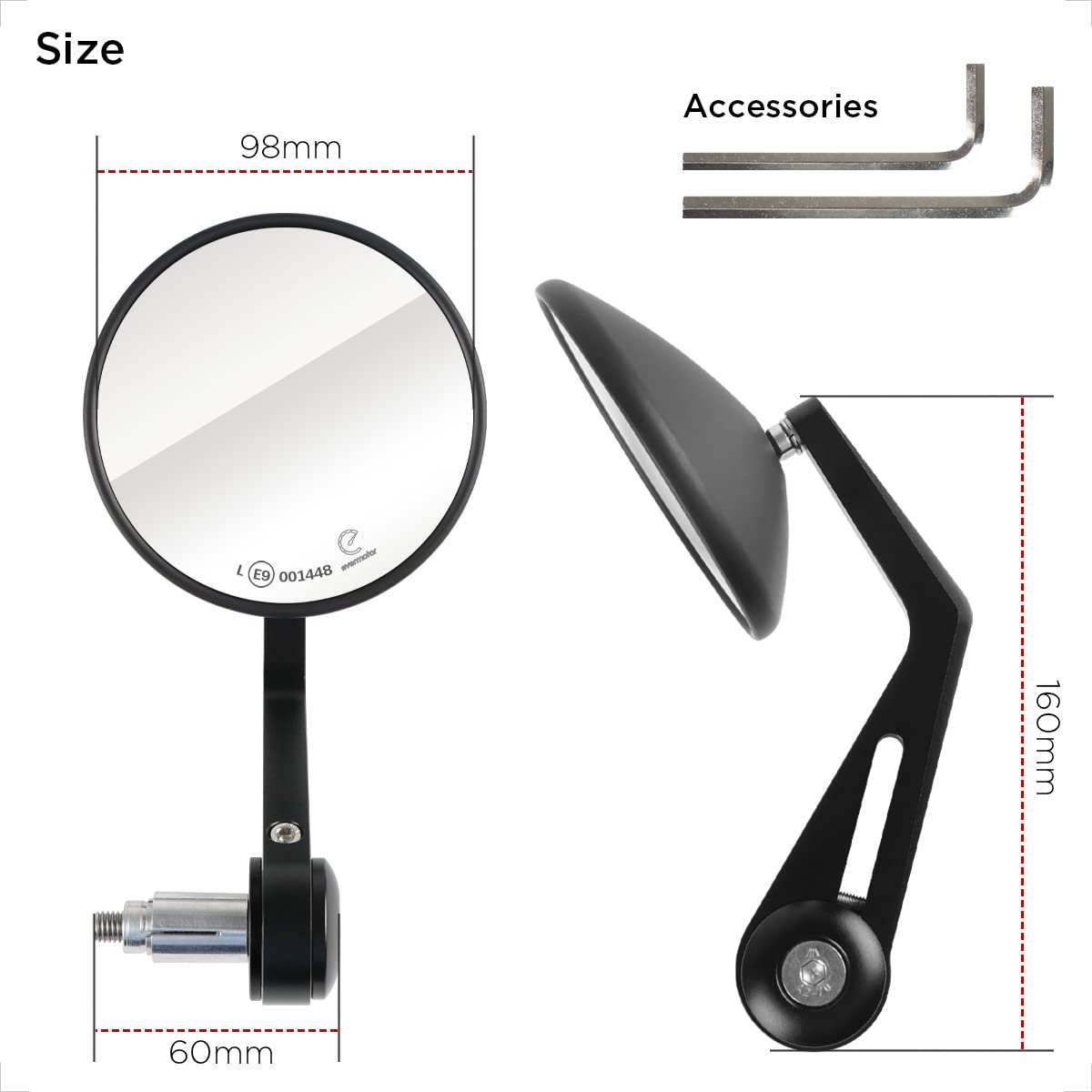 Evermotor Universal CNC Handlebar End Mirror Motorcycle, Motorcycle Mirror Rearview Mirror E9 Approved, 360° Rotatable Handlebar Mirror Compatible with Quad Scooter ATV Moped
