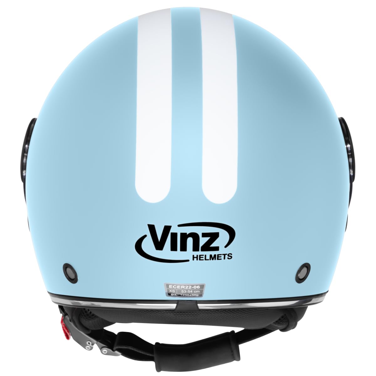VINZ Parchi Jet Helmet with Double Visor | Scooter Helmet Fashion Helmet with Stripes | Available in sizes XS-XXL | Jet Helmet with Sun Visor | ECE 22.06 Certified | Motorcycle Helmet with Visor - Light Blue