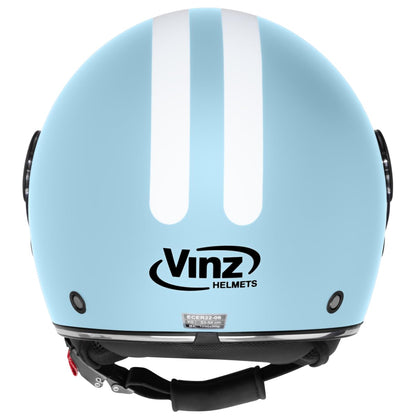 VINZ Parchi Jet Helmet with Double Visor | Scooter Helmet Fashion Helmet with Stripes | Available in sizes XS-XXL | Jet Helmet with Sun Visor | ECE 22.06 Certified | Motorcycle Helmet with Visor - Light Blue