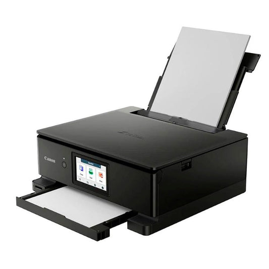 Canon PIXMA TS8750 multifunction printer 3in1 (inkjet, print, copy, scan, A4, 10.8 cm touchscreen LCD, WLAN, duplex printing, 2 paper trays, 2 x 100 sheets, 6 separate inks) black