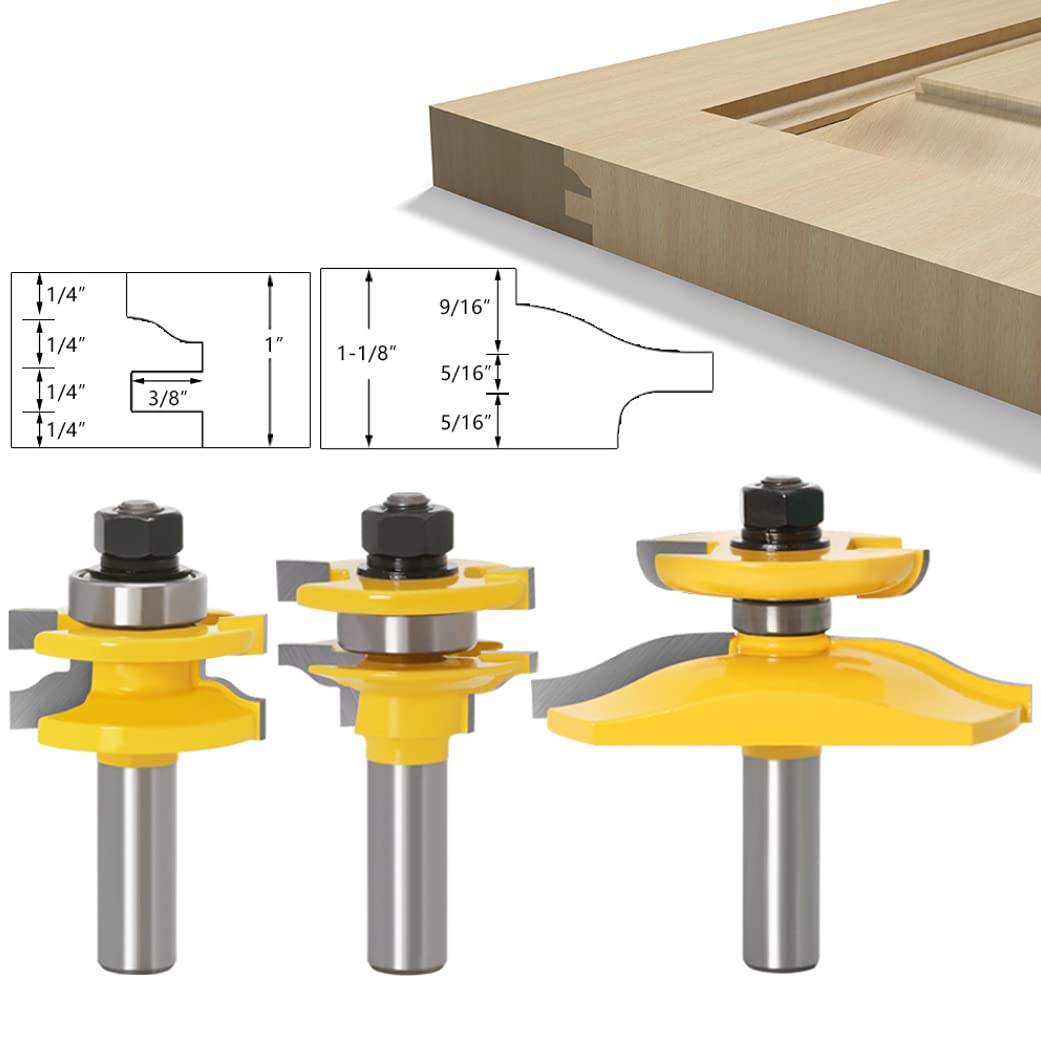 APLUS Raised Panel Door Making Carbide Router Bit Set with back cutter with 1/2-inch Shank, 3 Pieces