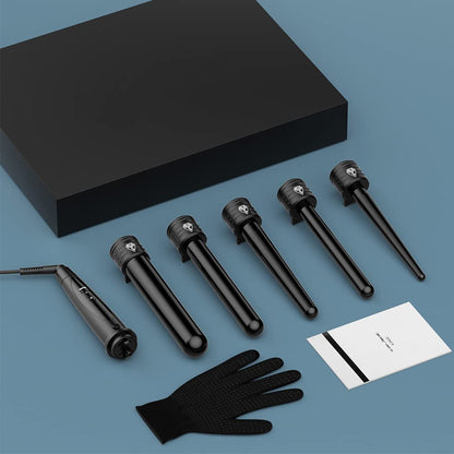 5 in 1 LCD Ceramic Coating Multifunctional Interchangeable Wave Iron with Gloves Curling Kit ET-W301