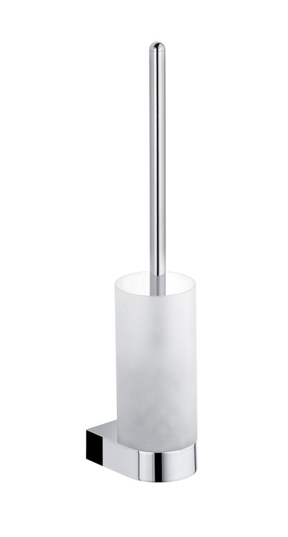 KEUCO toilet brush set made of frosted crystal glass and chrome-plated metal, wall-mounted, includes brush holder for bathroom and guest WC, Edition 300.
