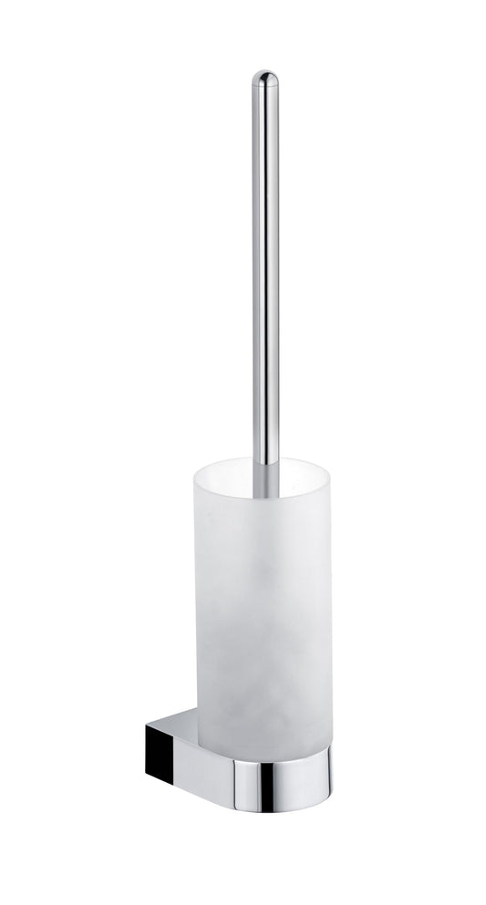 KEUCO toilet brush set made of frosted crystal glass and chrome-plated metal, wall-mounted, includes brush holder for bathroom and guest WC, Edition 300.