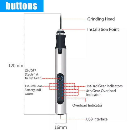 Engraving Tool Set, USB Mini Engraving Pen With Engraving Accessories, Wireless Engraving Device For Metal Glass Wood Stone Jewelry Nails Ceramic (Silver-1)