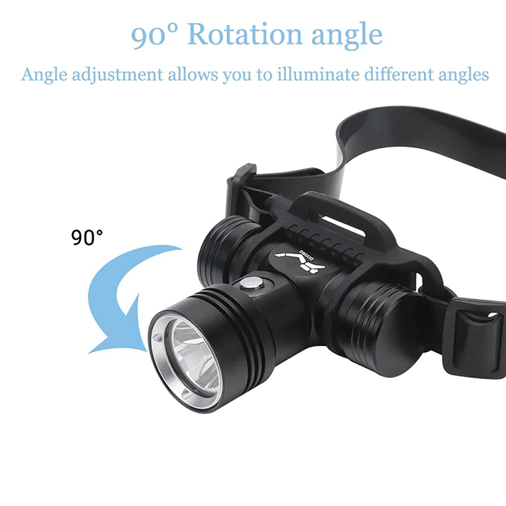 100000 lumens diving headlamp scuba diving headlamp, super bright IPX8 waterproof diving swimming submarine headlamp, 3 lighting modes underwater safety light with battery