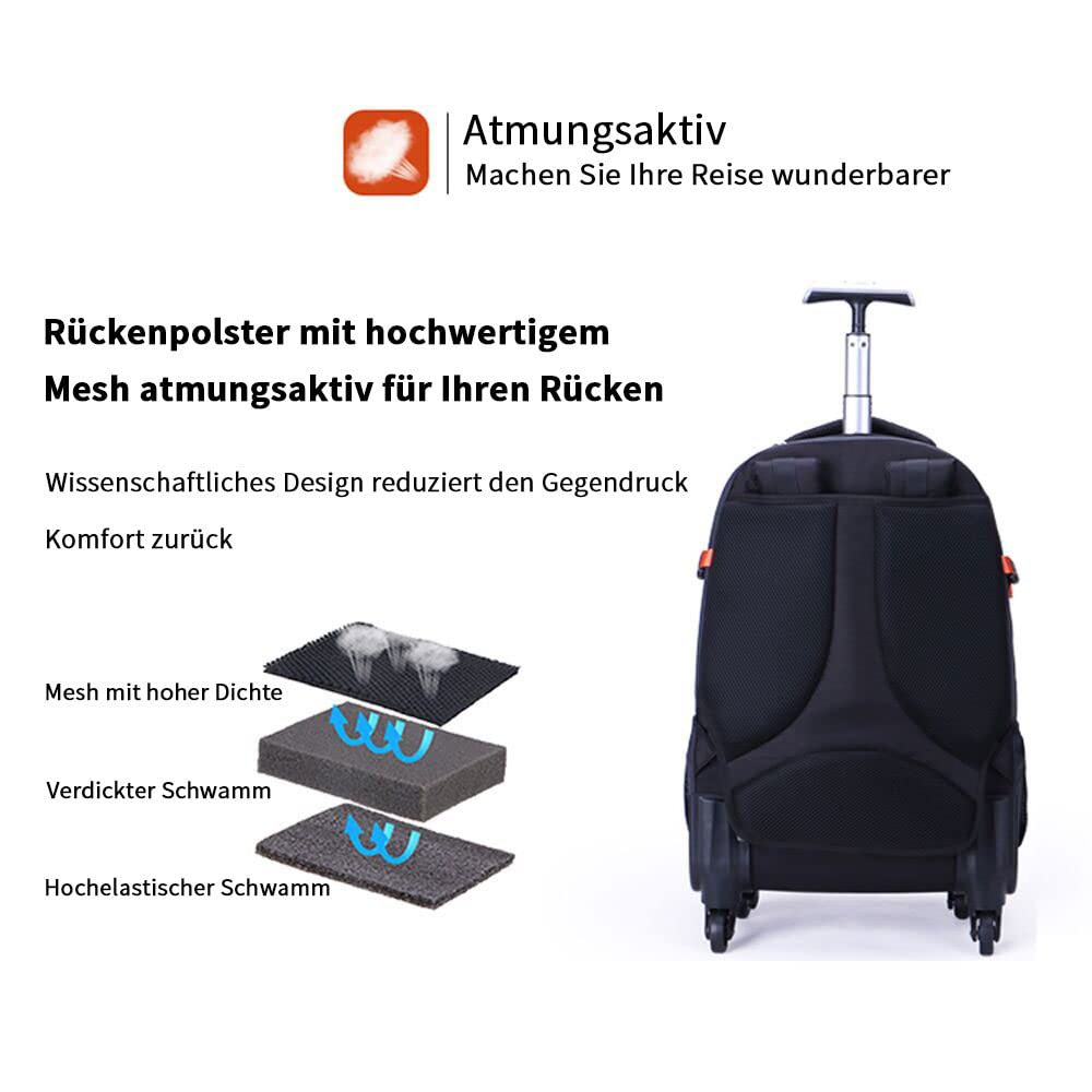 HSYKING Aoking 20/22 inch water-repellent roller laptop backpack with wheels. Backpack for school, college students, and commuting travelers. Carry-on luggage with spinner wheels. Travel luggage business backpack.