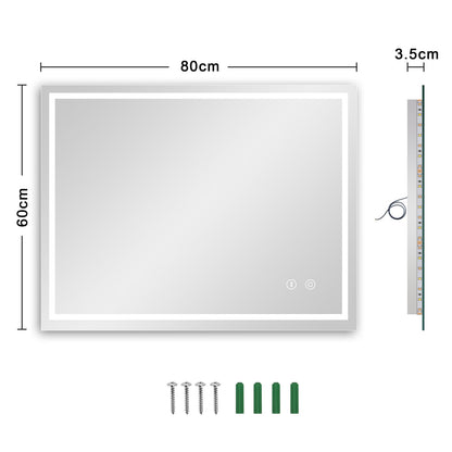Dripex bathroom mirror with LED lighting, touch switch, dimmable, 3 adjustable light colors. Fog-free 60 x 80 cm illuminated bathroom mirror.