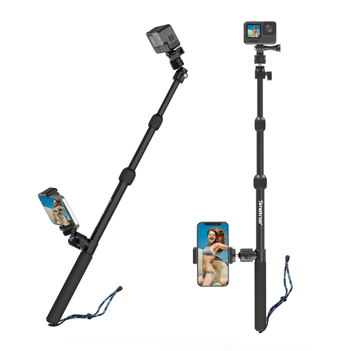 Smatree DS11S telescopic pole made of aluminum alloy, selfie stick, compatible with GoPro Hero 13/12/11/10/9/8/7/6/5/4/3/2/1, DJI Osmo, and other action cameras with 1/4" thread (15.8"-40.5")