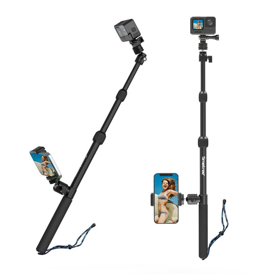 Smatree DS11S telescopic pole made of aluminum alloy, selfie stick, compatible with GoPro Hero 13/12/11/10/9/8/7/6/5/4/3/2/1, DJI Osmo, and other action cameras with 1/4" thread (15.8"-40.5")
