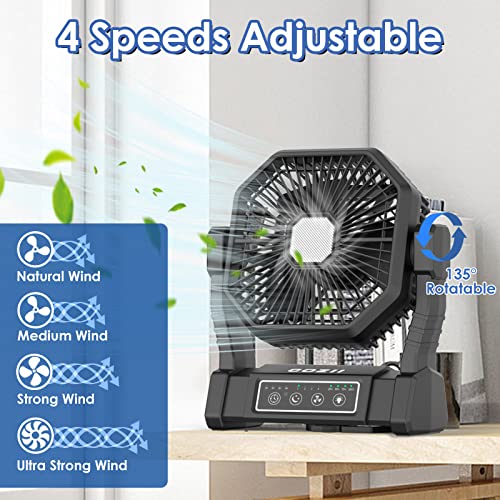 COZII 20000mAh Camping Fan Table Fan, USB Fan Battery, 4 Speeds Portable Fan with Light Hanging Hook & Remote Control for Camping Travel Picnic BBQ Fishing Office