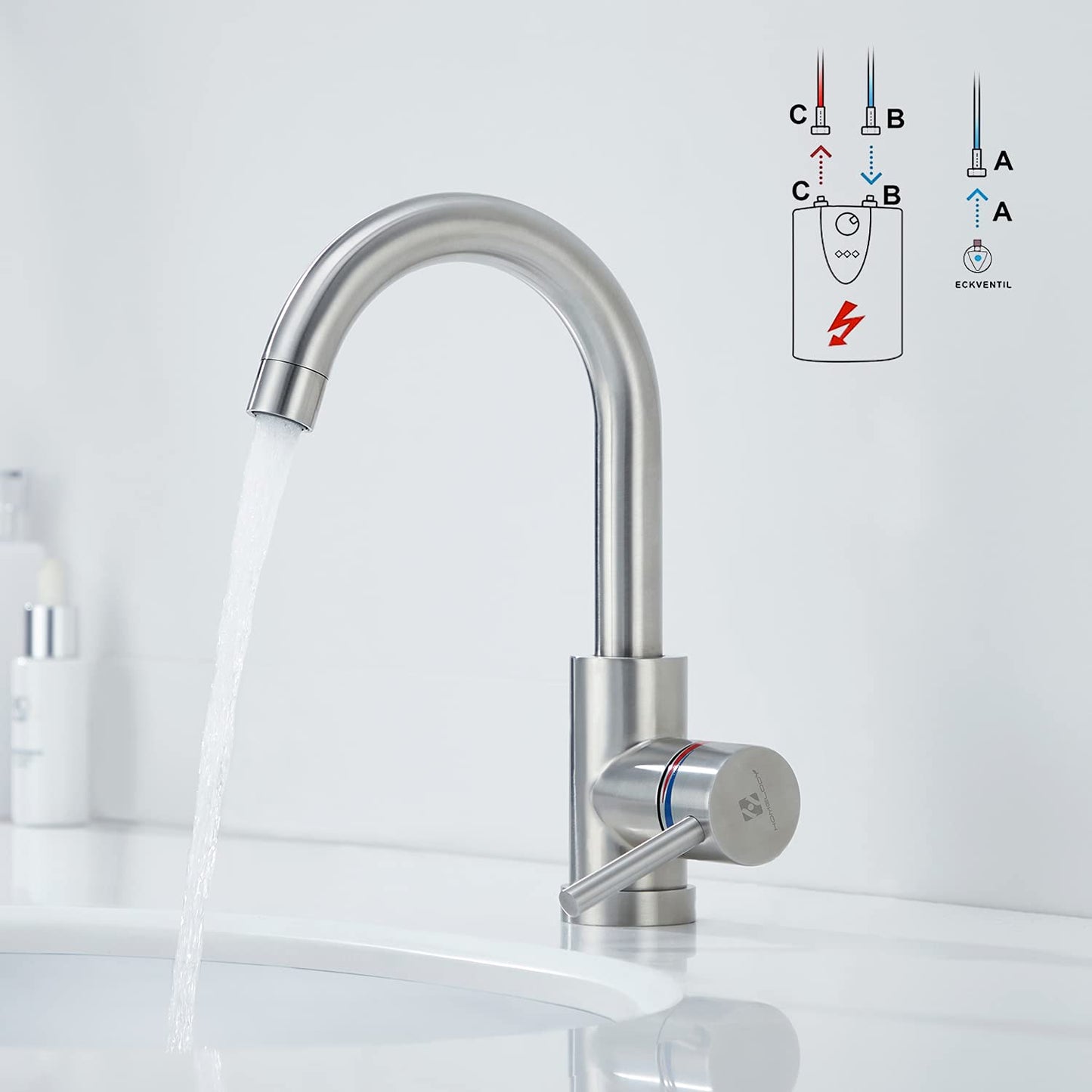 HOMELODY Low Pressure Faucet Bathroom/Kitchen 360° Rotatable Bathroom Faucet Kitchen Tap Single Lever Mixer Basin Faucet Sink Faucet Water Heater Mixing Valve Made of Stainless Steel