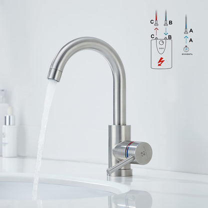HOMELODY Low Pressure Faucet Bathroom/Kitchen 360° Rotatable Bathroom Faucet Kitchen Tap Single Lever Mixer Basin Faucet Sink Faucet Water Heater Mixing Valve Made of Stainless Steel