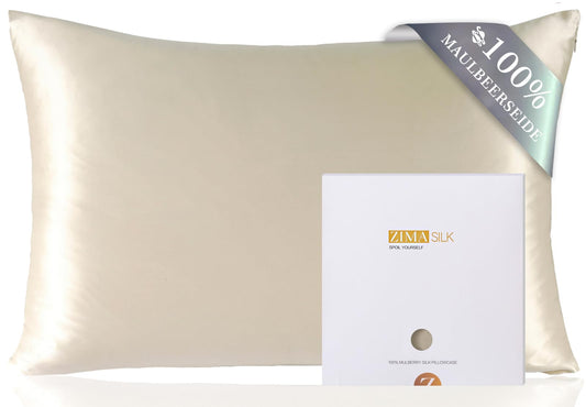 ZIMASILK 100% silk pillowcase for hair and skin. Double-sided 19 Momme Pure Mulberry Silk Pillow cover with zipper, 1 piece. (40x80 cm, Beige)