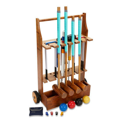 Übergames Extreme high-quality Pro Croquet set for advanced players. ECO Hardwood Pro Croquet Set - 4 players with Trolley.