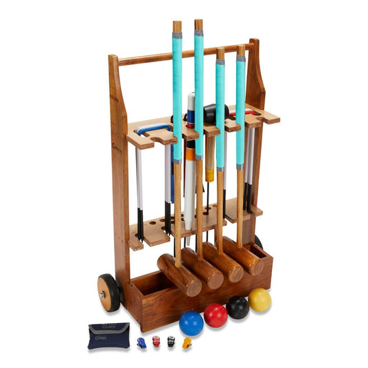 Übergames Extreme high-quality Pro Croquet set for advanced players. ECO Hardwood Pro Croquet Set - 4 players with Trolley.