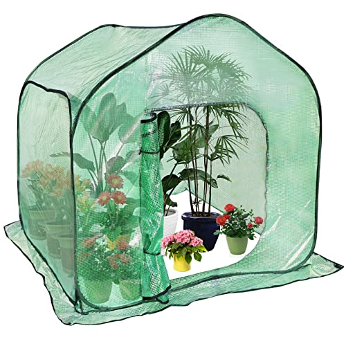 Tesmotor greenhouse overwintering tent for plants, Pop-Up greenhouse with roll-up, overwintering tent indoor outdoor flower pot cover 150x150x150CM