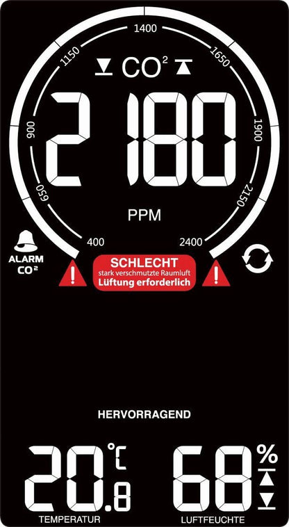 Technoline CO2 monitor WL1030, CO2 display, with graphical ventilation recommendations, NDIR black