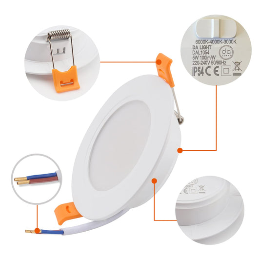 LIGHT LED recessed spotlights 230V 6 pieces, IP54 built-in lights 5W 500LM, bathroom spotlight 3000/4000/6000K, recessed ceiling light depth 25MM for bathroom living room kitchen bedroom