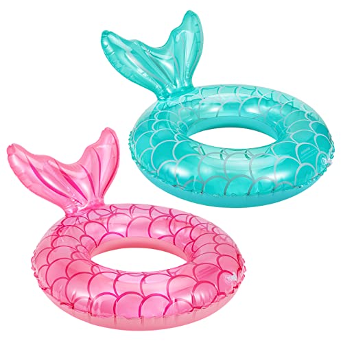 MoKo Inflatable Swim Ring, 2 pieces Mermaid Swimming Rings Water Play Ring 70 cm Large Pool Float Toy Water Toy for Adult & Kids, Rose Gold+Blue