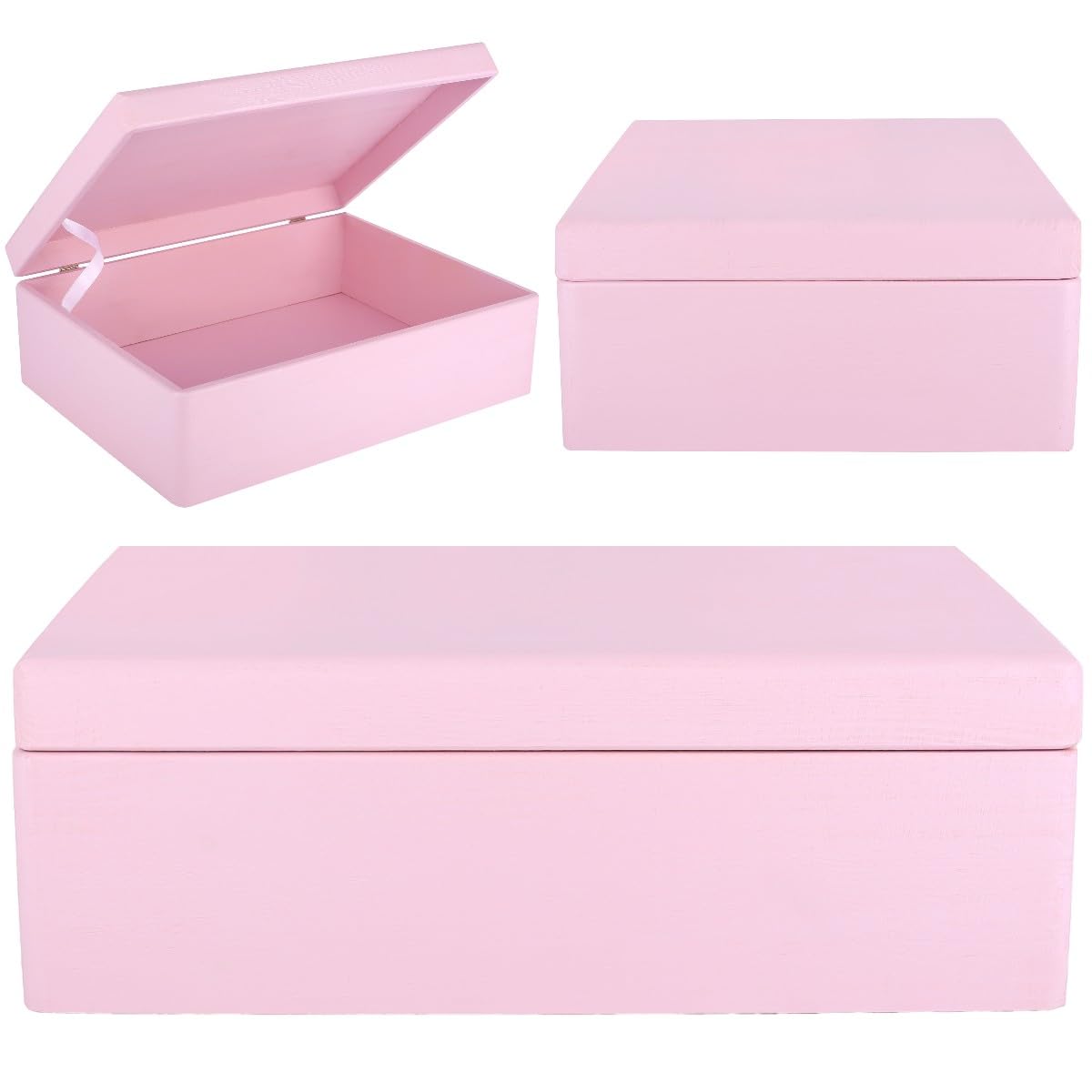 Creative Deco XL Pink Large Wooden Box with Lid | 40x30x14 cm (+/- 1cm) | Memory Box Baby Wood Box with Lid Painted Case | For documents, toys, Christmas | RAW & UNSANDED