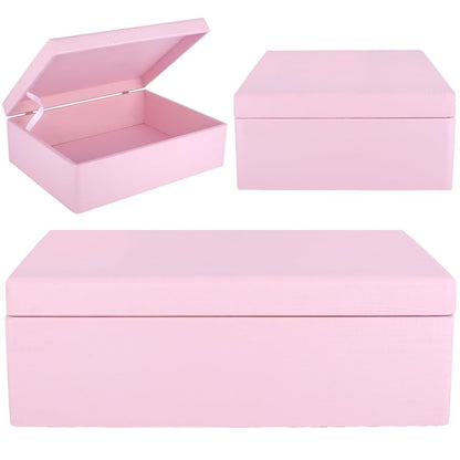 Creative Deco XL Pink Large Wooden Box with Lid | 40x30x14 cm (+/- 1cm) | Memory Box Baby Wood Box with Lid Painted Case | For documents, toys, Christmas | RAW & UNSANDED