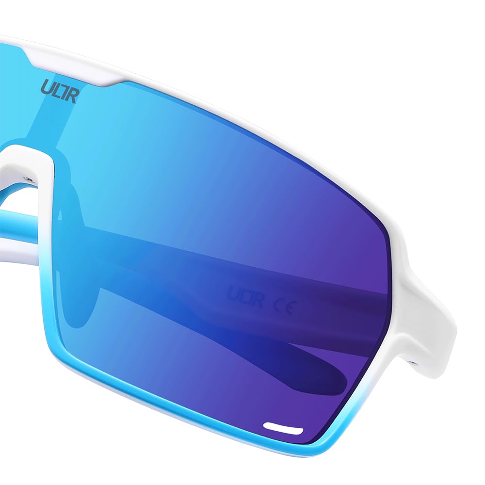 ULTR Sports Glasses Men SWIFT - Lightweight Cycling Glasses Women - Comfortable Sports Sunglasses with Anti-Slip Pads - Quick Glasses Road Bike Glasses, Running, Beach Volleyball & MTB Glasses (White (Blue Lens))