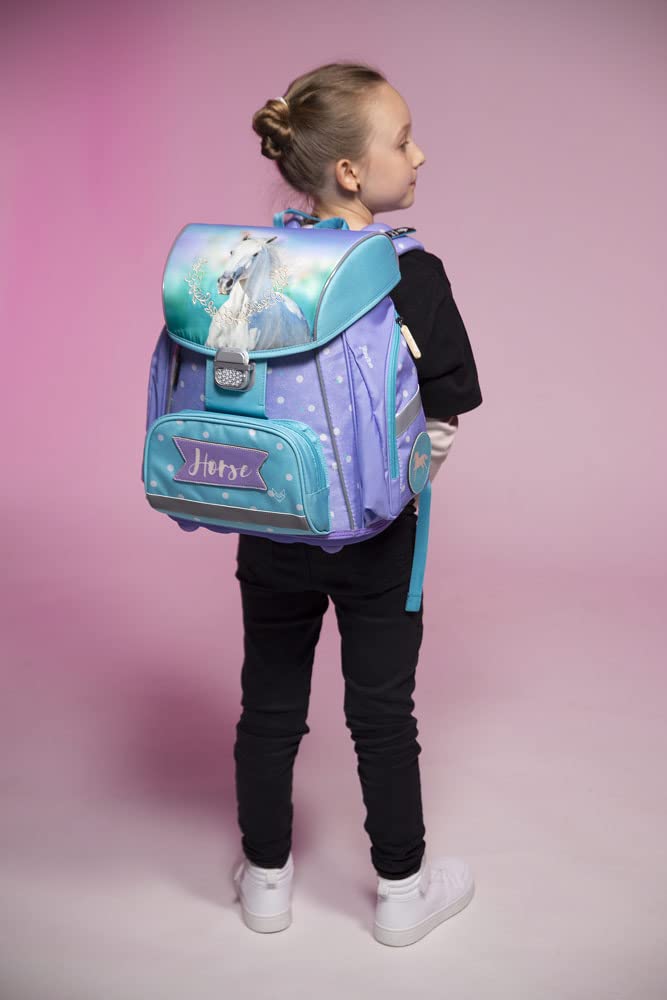 Horse Backpack Set for Girls 1st Grade 4-piece set for primary school ergonomic and anatomical incl. pencil case gym bag binder box