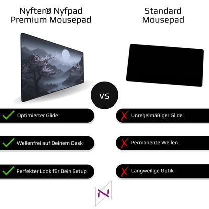 Nyfter - Premium Sakura V3 Gaming Mousepad XXL, 900x500mm, wave-free with extra stitched edges.