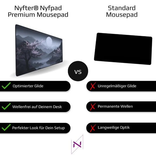 Nyfter - Premium Sakura V3 Gaming Mousepad XXL, 900x500mm, wave-free with extra stitched edges.