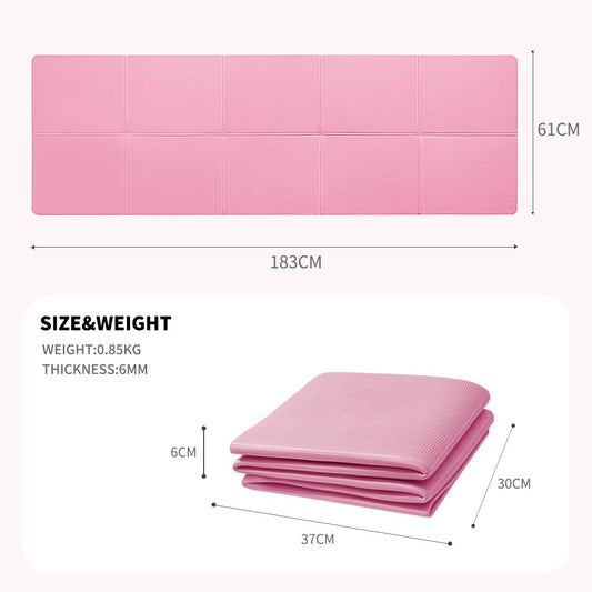 Good Night Folding Yoga Mat Non-slip Portable Fitness Mat Foldable Lightweight Gymnastics Mat Pilates Sport Travel Yoga Mat 183 x 61 x 0.6 cm (Pink)