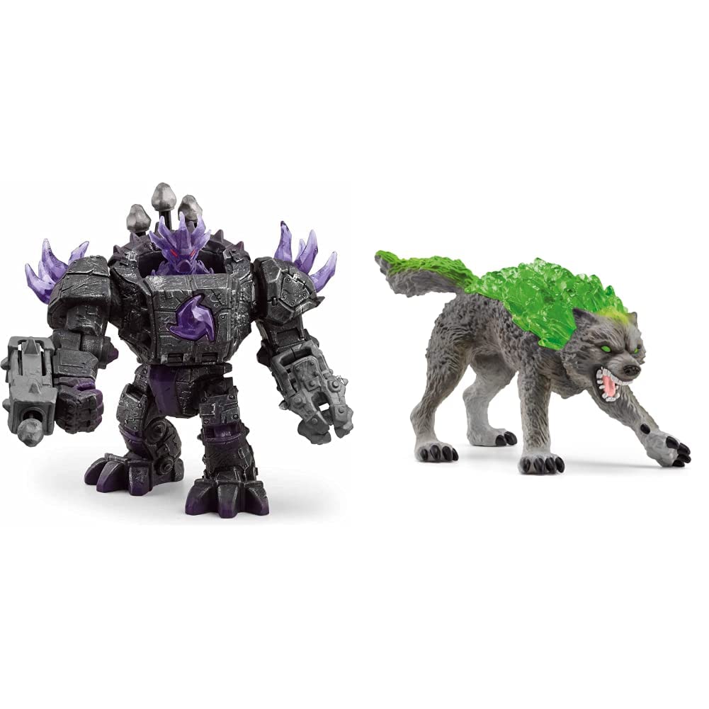 SCHLEICH 42557 Shadow Master Robot with Mini Creature, for children ages 7-12, ELDRADOR Creatures - playset & 70153 Granite Wolf, for children ages 7-12, ELDRADOR Creatures - figurine