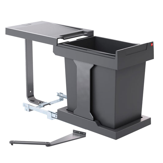 Hailo Waste Bin 3636001 | Solo model with pull-out mechanism | 20 liter inner bucket | for cabinets from 400mm width with hinged door | Anthracite