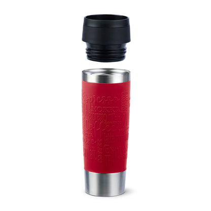 Emsa N20222 Travel Mug Classic insulated mug 0.5 liters, new comfort screw cap, stainless steel, keeps hot for 6h and cold for 12h, 100% leak-proof, dishwasher safe, 360° drinking opening, Dark Red