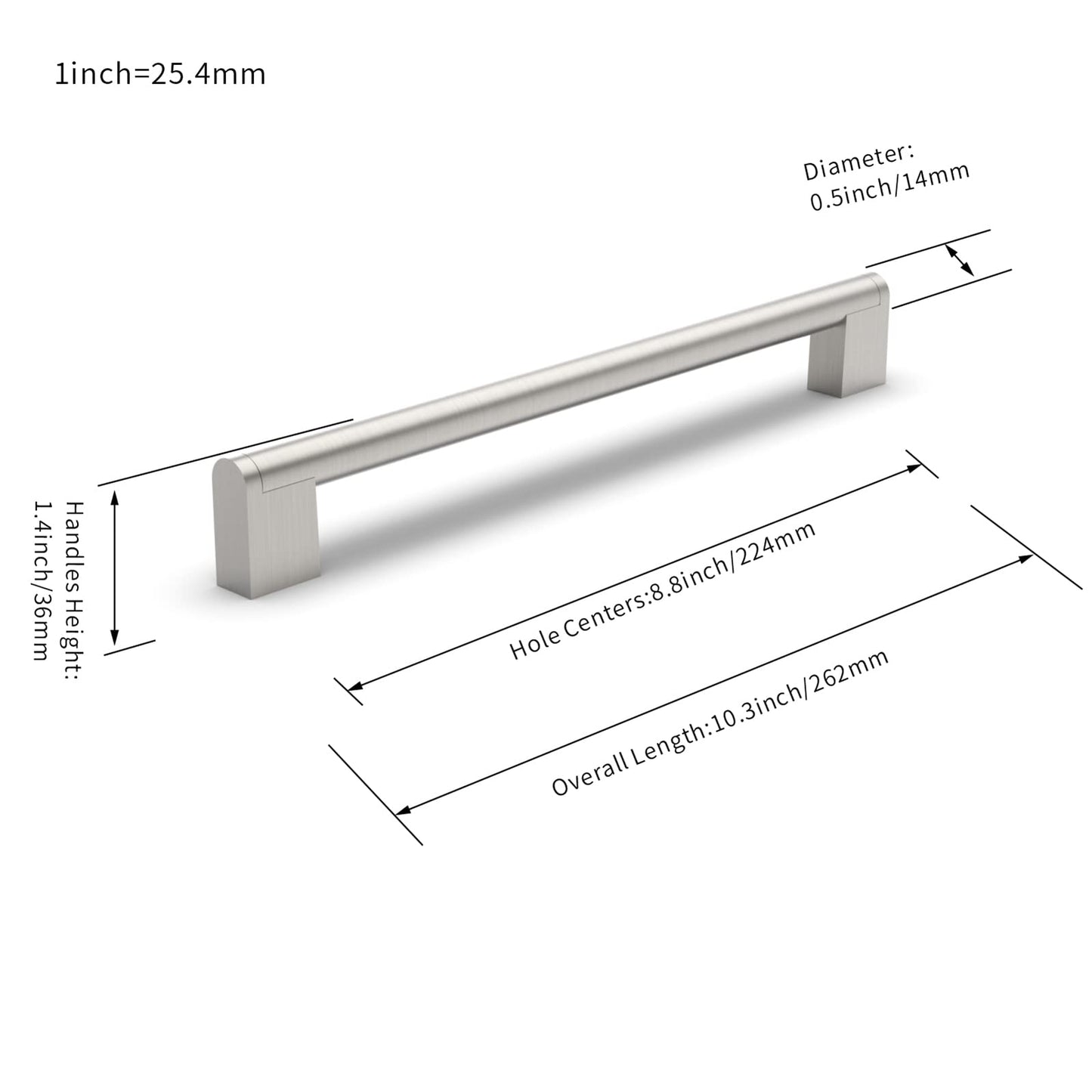 FURNIWARE 10 Pack Furniture Handles, 224mm Center to Center Stainless Steel Cabinet Handles Kitchen Cupboard Pull Used for Bathroom Door Handle Wardrobe (Brushed Satin Nickel)