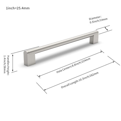 FURNIWARE 10 Pack Furniture Handles, 224mm Center to Center Stainless Steel Cabinet Handles Kitchen Cupboard Pull Used for Bathroom Door Handle Wardrobe (Brushed Satin Nickel)