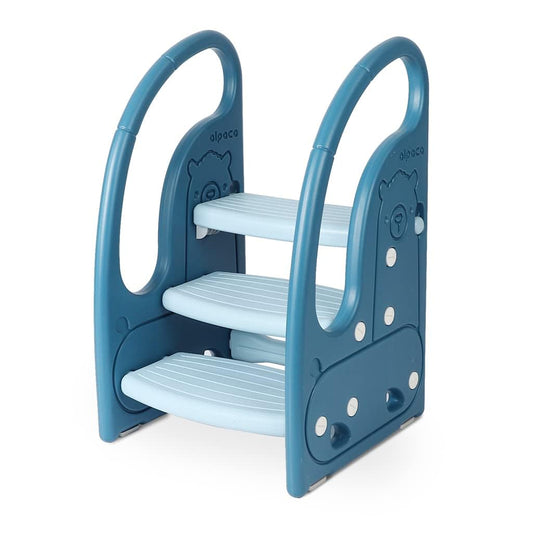 Onasti step stool for kids, Three-step height adjustable toddler stool for baby, Comfortable handrail, Multifunctional, Anti-slip, Suitable for approx. 1.5 to 6 years old - (Blue)