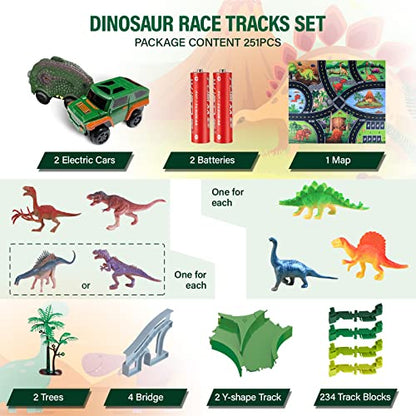 Kizplays 260pcs Car Racing Track 6 Cars Excavator Toy from Toy Cars Highway from 3 4 5 6 Years Boys Girls, Flexible Track Crane Games, Electric Car Racing Track for Kids (Green)