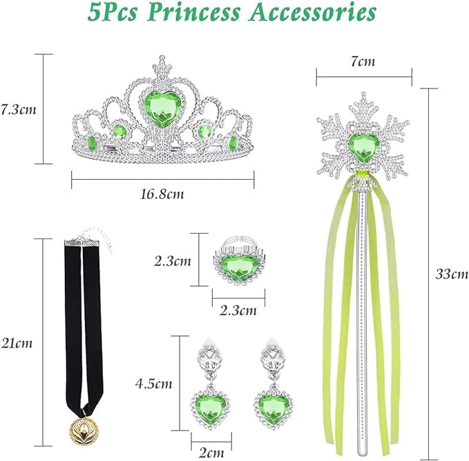 "URAQT Girl Costume Dress, Kids Princess Costume for Carnival Party Cosplay Disguise Halloween Celebration Birthday, with Accessories Crown Wand, 130CM"